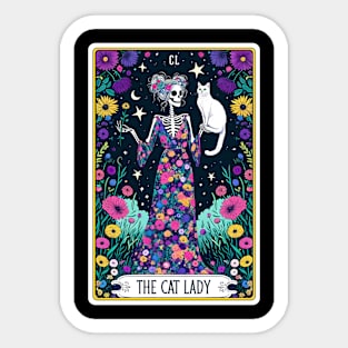 Cat Lady Funny Skeleton Tarot Card Sticker